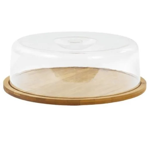 PRATO PARA BOLO EM BAMBU COM TAMPA EM ACRILICO MIMO STYLE BM19160 6681 - MIMO STYLE