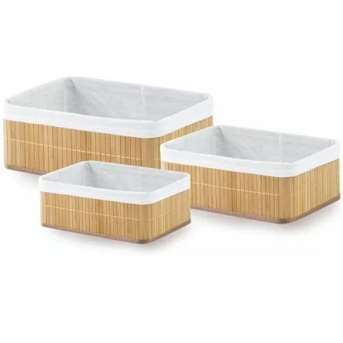CONJUNTO COM 3 CESTOS MULTIUSO EM BAMBU CLARO FORRADO EM ALGODAO MIMO STYLE BM19231 6840 - CLARO