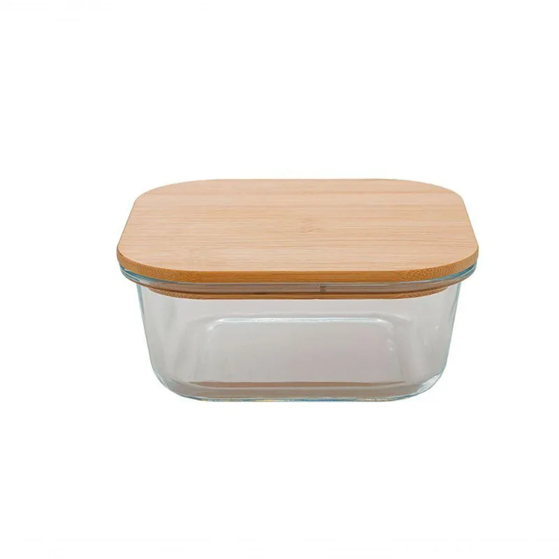 Pote Quadrado Vidro Boro Com Tampa Bambu 800 Ml Mimo Style