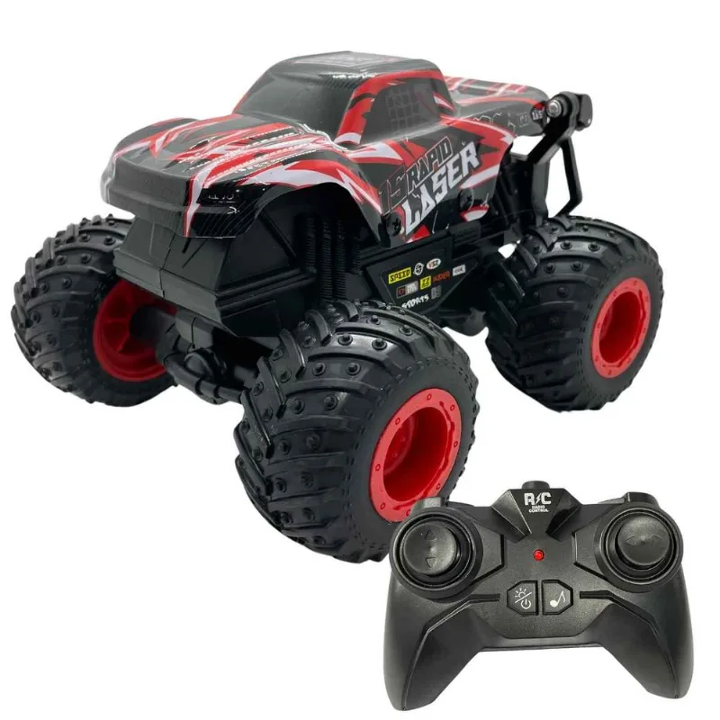 Carrinho Controle Remoto Led 7 Spin Monster Bateria Recarregável, Zippy Toys, Com Luz e Música Vermelho