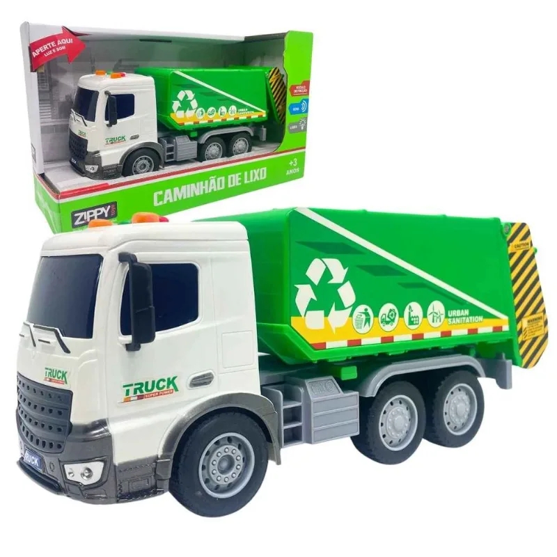 Caminhão Coletor De Lixo Reciclagem A Fricção Com Luz E Som Zippy Toys Crianças +3 Anos Verde