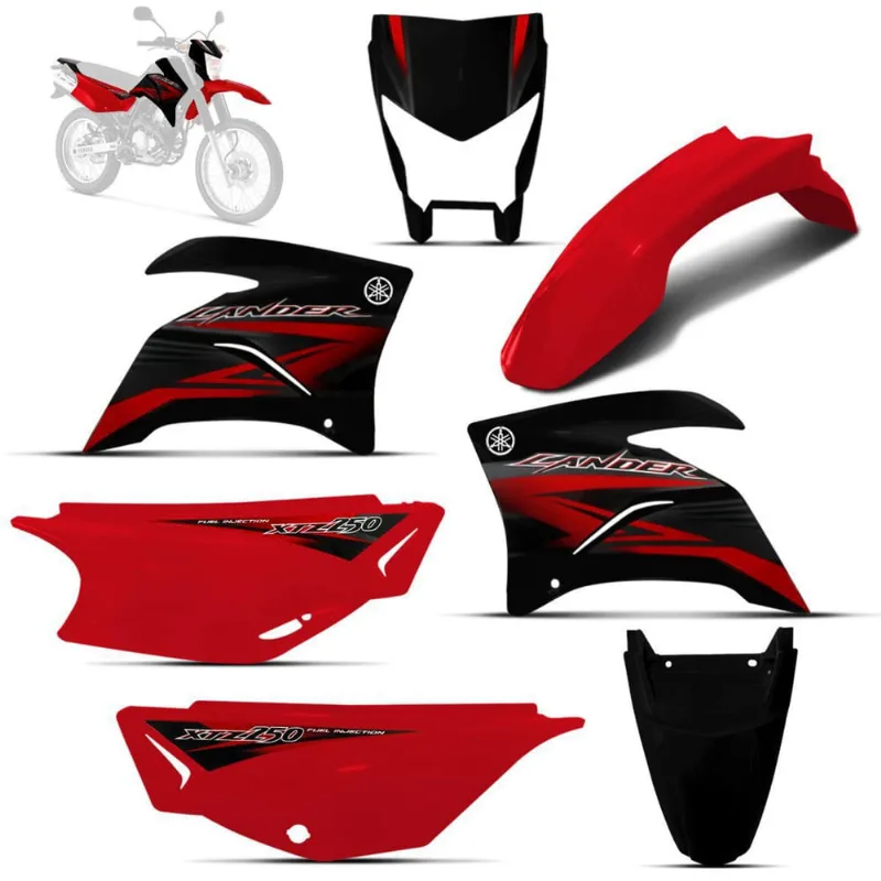 Kit Carenagem Xtz Lander 250 2012 Vermelha Adesivado