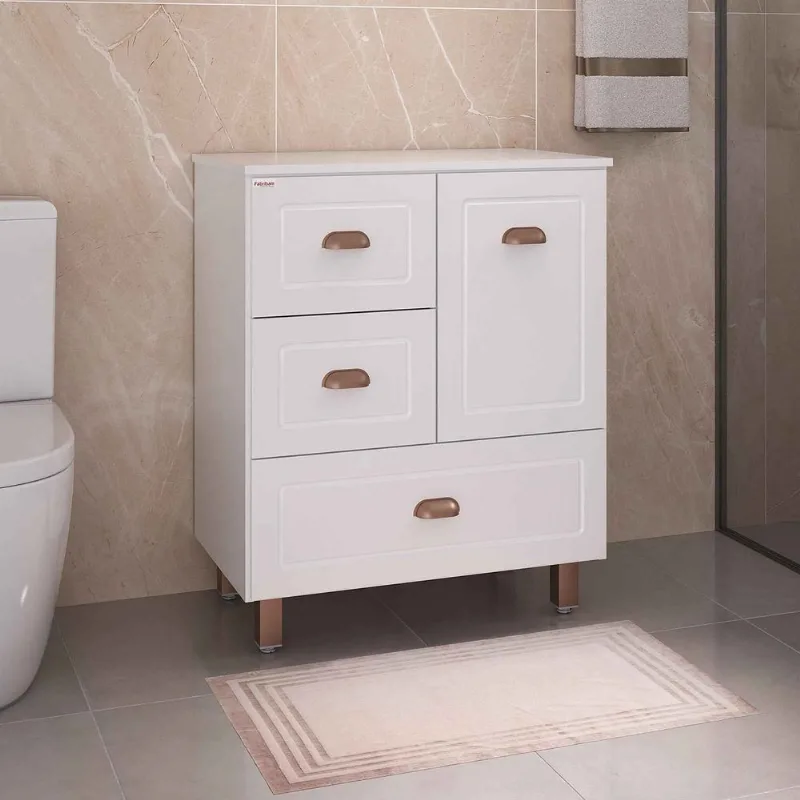 Balcao de Banheiro Fabribam Catarina Com Pes 70cm Com Tampo Branco
