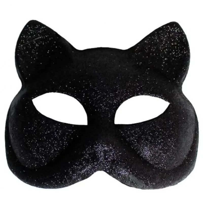 Máscara Fantasia Gatinha Glitter Preto