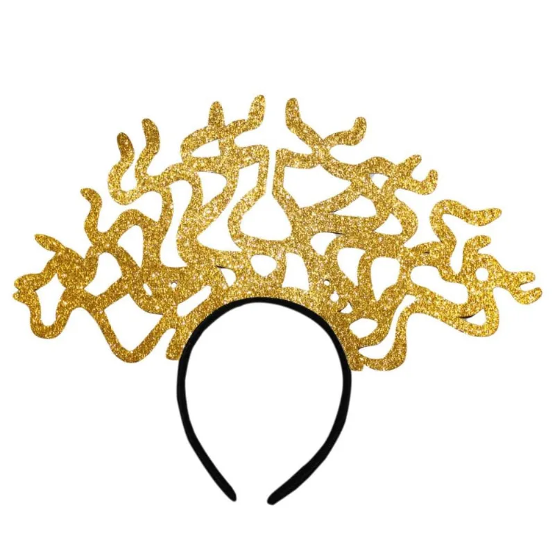 Tiara Medusa Com Cobra Dourada Em eva pra Fantasia Carnaval