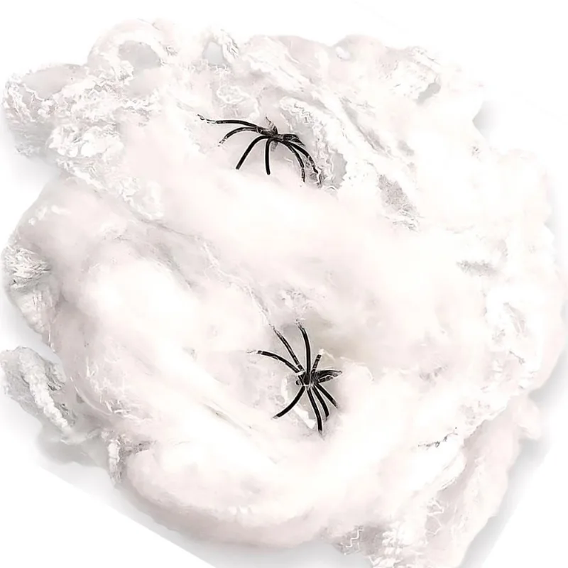 Halloween Teia Aranha Branca Fake Falsa com 2 Mini Aranhas Decoração Terror Velha Porta Parede Teto Janela -