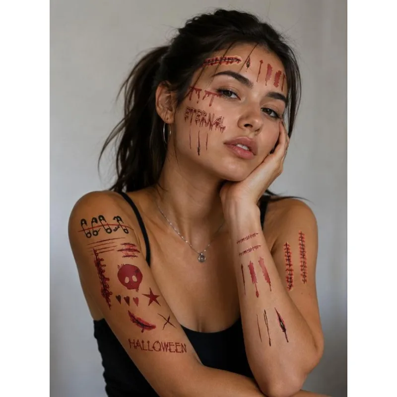 Adesivos de Maquiagem Tattoo Cicatriz Realista de Halloween