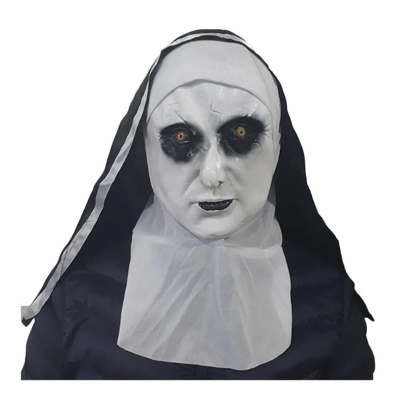 Máscara Halloween Freira Em Látex Com Véu E Gola