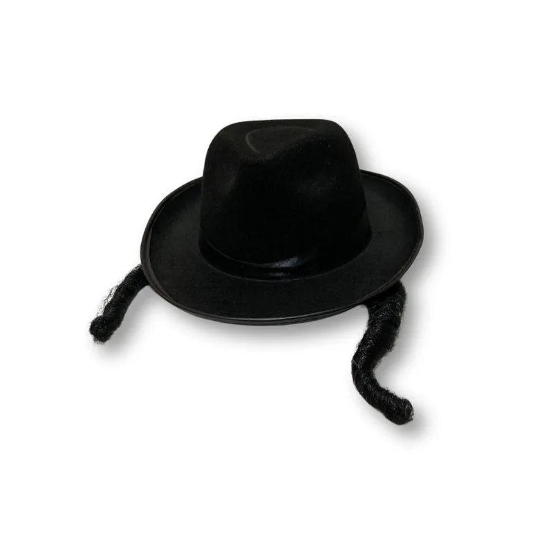 Chapéu Judeu Fedora Preto De Feltro Com Tranças