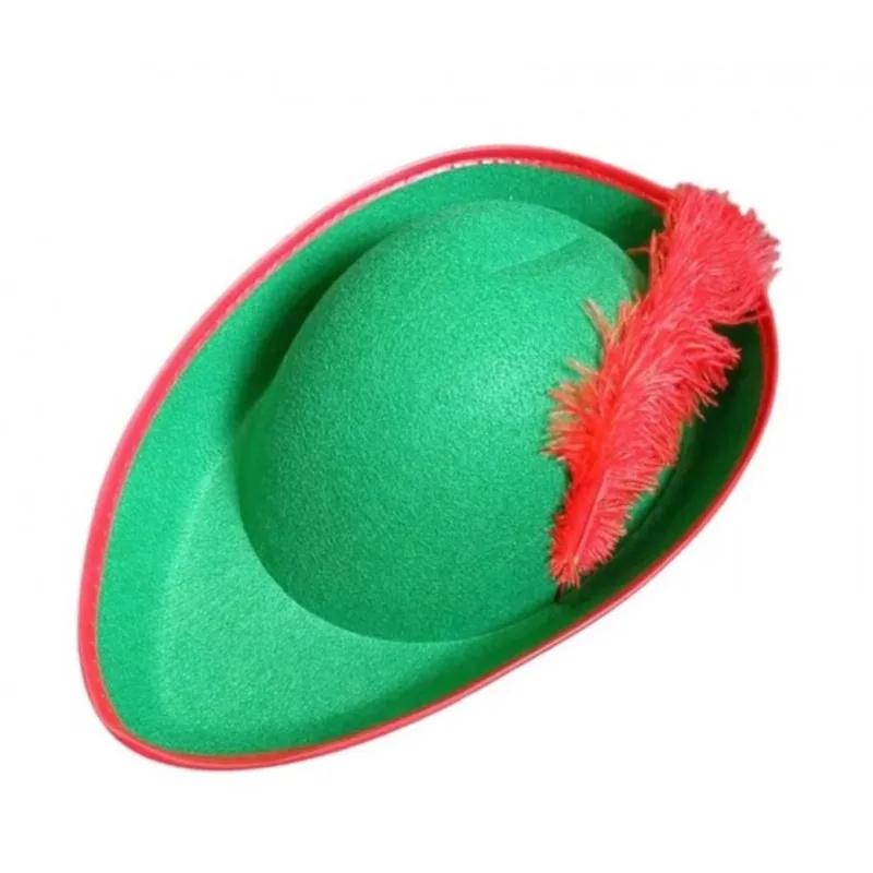 Chapéu Britânico de Feltro Verde com Pluma Vermelha Importado