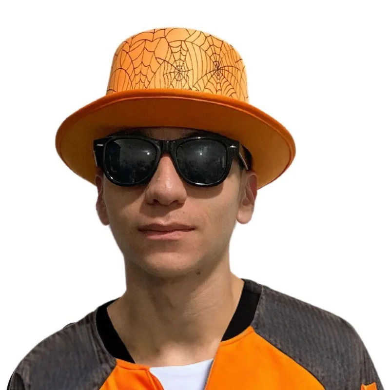 Cartola Laranja Com Teia De Aranha Para Fantasias