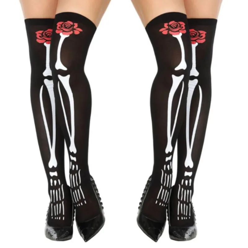 Meia Calça Preta Halloween pra Fantasia Esqueleto Caveira Mexicana