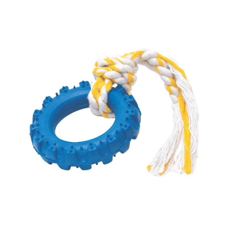 Brinquedo Pneu Off Road com Corda Tudo Pet Azul G - Tudo Pet