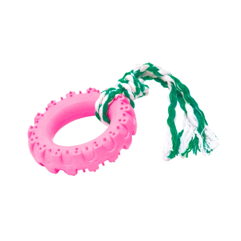Brinquedo Pneu Off Road com Corda Tudo Pet Rosa G - Tudo Pet