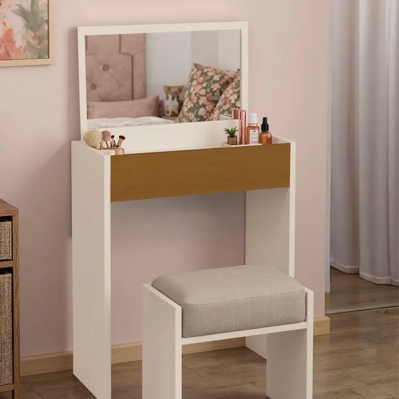 Penteadeira Mesa Maquiagem com Espelho LED Madeira MDF Off White - OUTRAS - Cama, Mesa E Banho