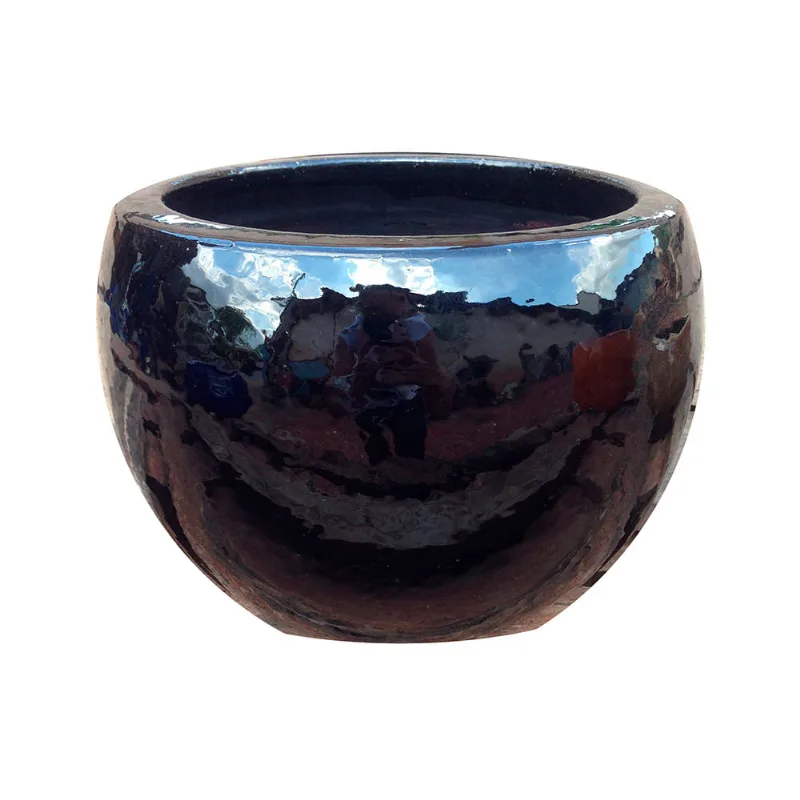 Cachepô Coco Esmaltado Preto Vasos Tupã Nº 04 - Vasos Tupa