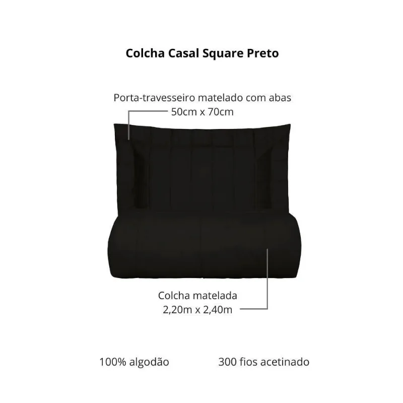 Colcha Casal 300 Fios Kacyumara Square 03 Peças Preto - Kacyumara