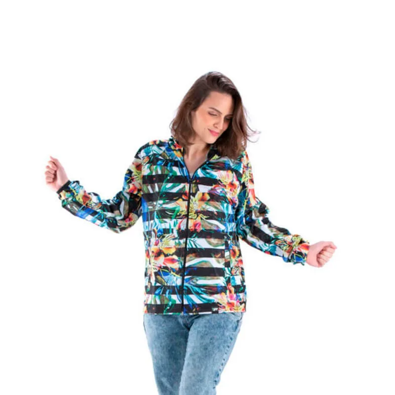 Jaqueta Corta Vento Feminina Pantaneiro GG Listras E Flores (MP)