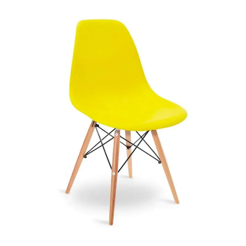 Cadeira Eames com base de madeira e assento amarelo - Hasiera