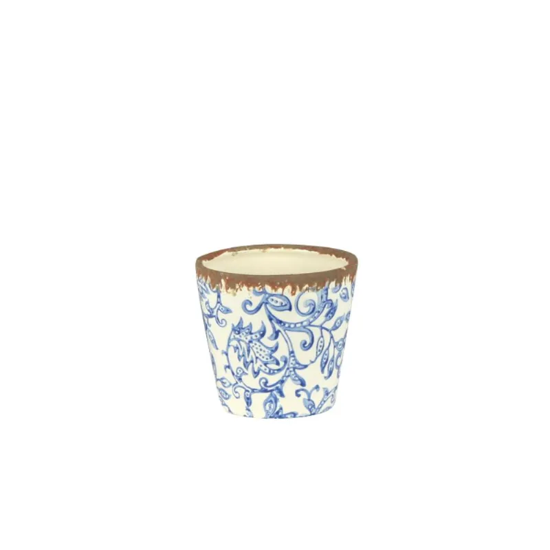 Cachepot Ceramica Branco/Azul 17X17X15 Cm Hasiera
