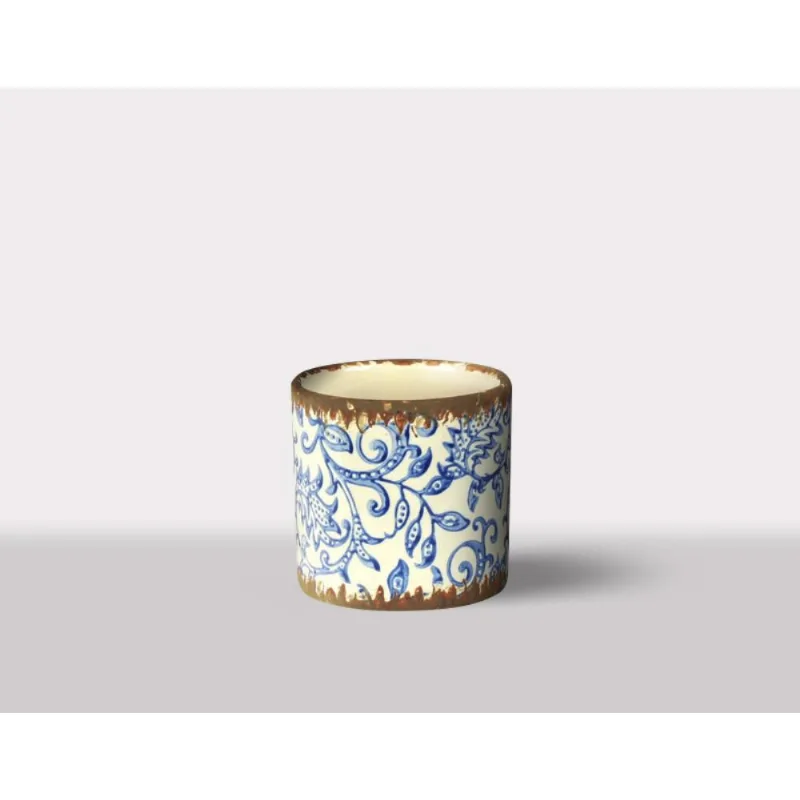 Cachepot Ceramica Branco/Azul 14X14X12 Cm Hasiera