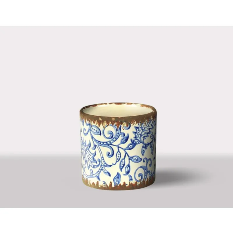 Cachepot Ceramica Branco/Azul 10.5X10.5X10 Cm Hasiera