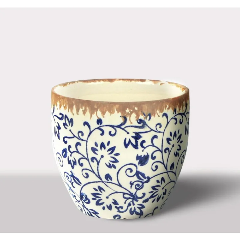 Cachepot Ceramica Branco/Azul Eco4449 Hasiera