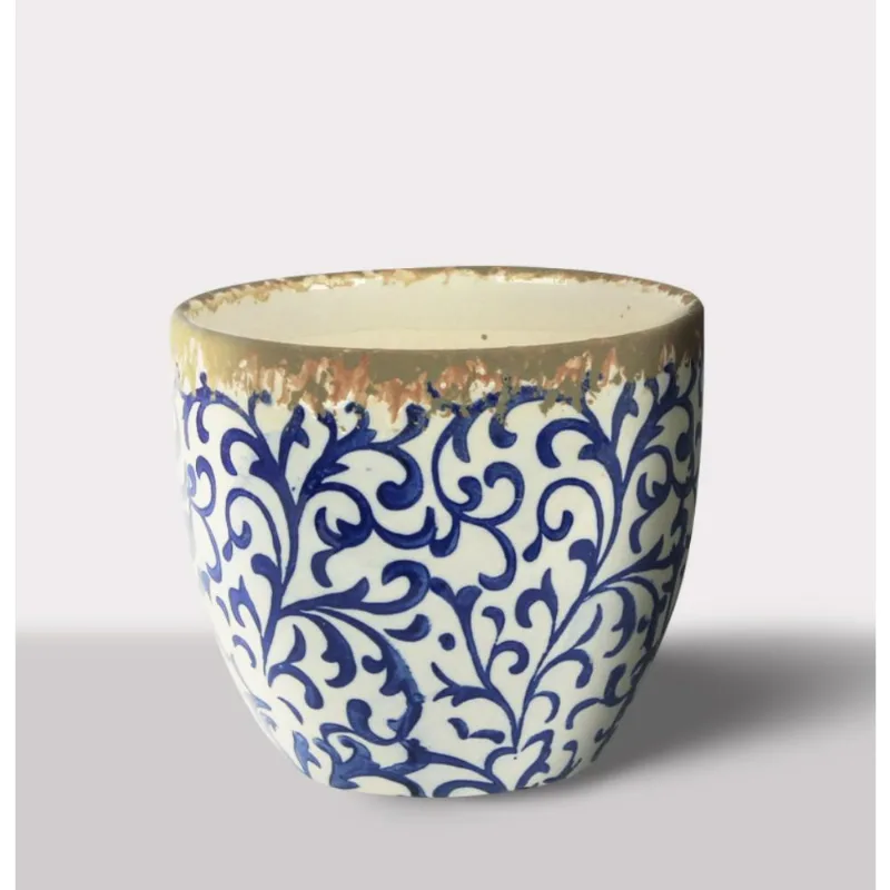 Cachepot Ceramica Branco/Azul Eco4450 Hasiera