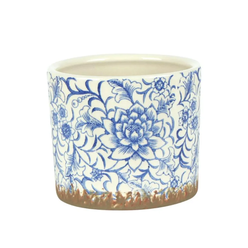 Cachepot Ceramica Branco/Azul 14X14X12 Cm Hasiera