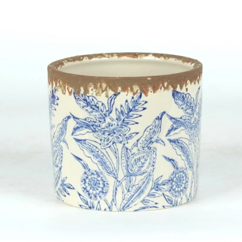 Cachepot Ceramica Branco/Azul 14X14X12 Cm Hasiera