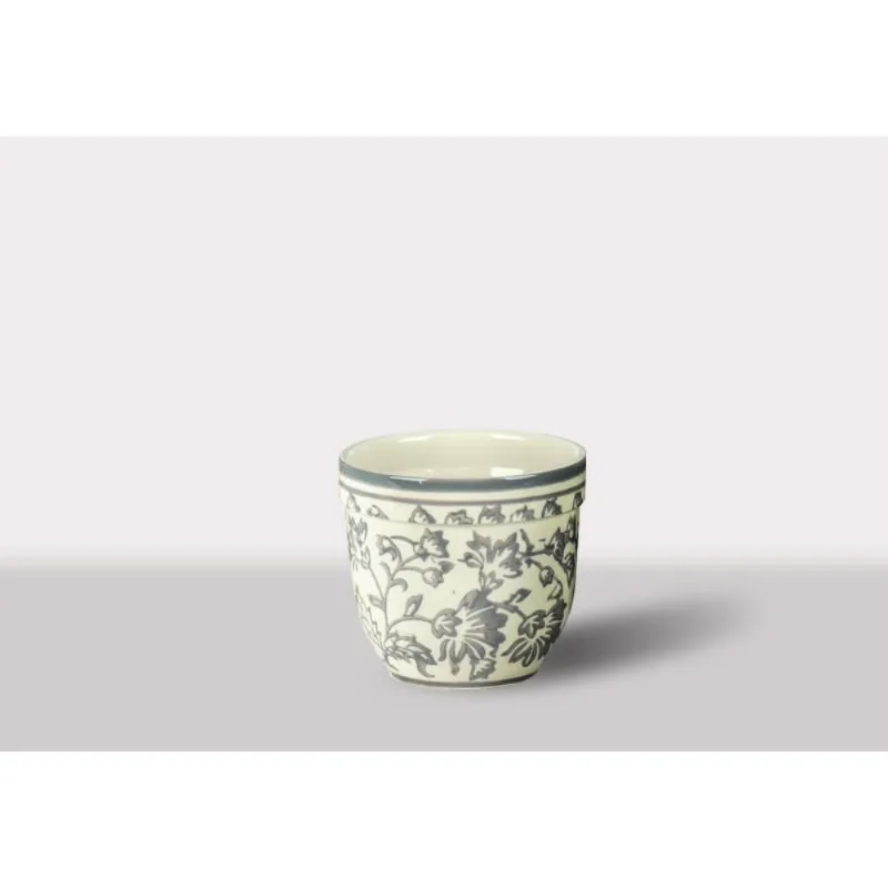 Cachepot Ceramica Branco/Cinza 17X17X14 Cm Hasiera