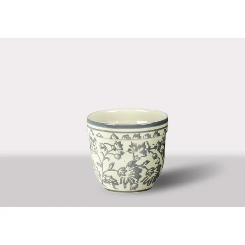Cachepot Ceramica Branco/Cinza 14.5X14.5X12 Cm Hasiera