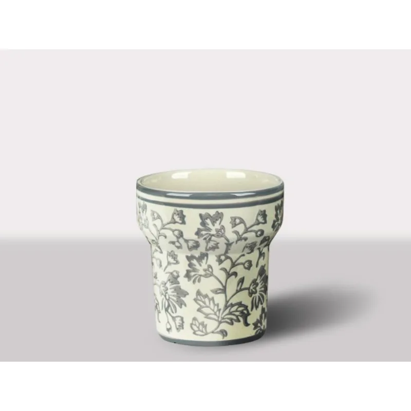 Cachepot Ceramica Branco/Cinza 16X16X17 Cm Hasiera
