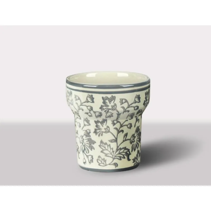 Cachepot Ceramica Branco/Cinza 13.5X13.5X15 Cm Hasiera