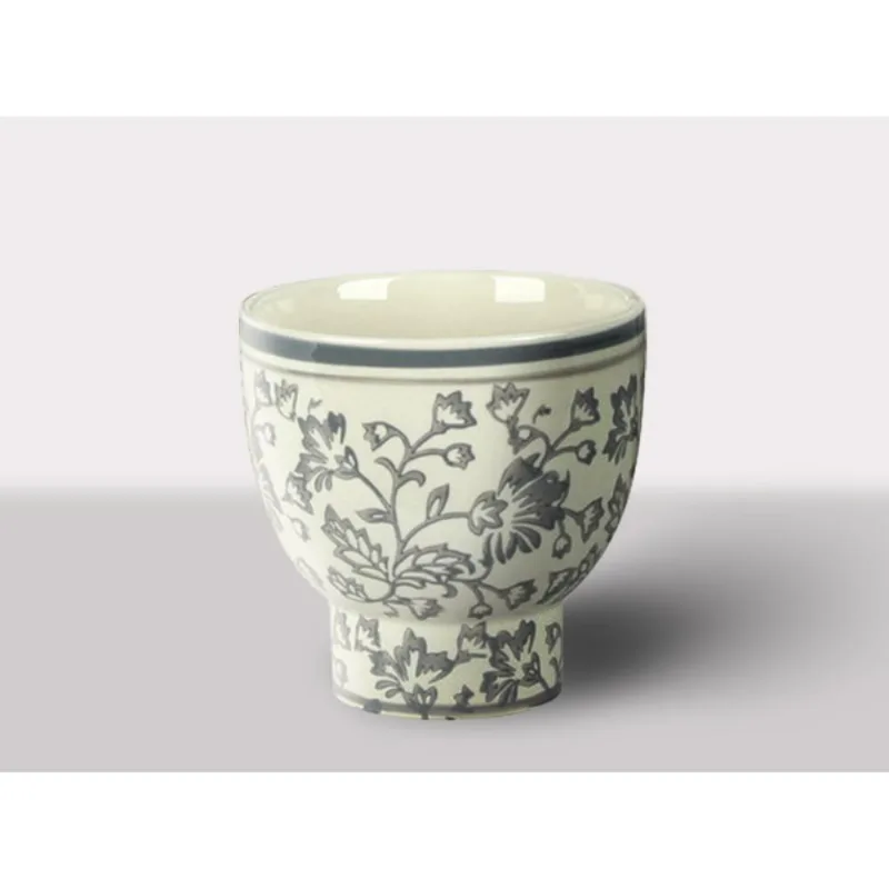 Cachepot Ceramica Branco/Cinza 14X14X14 Cm Hasiera