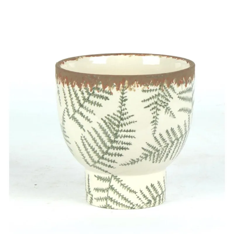 Cachepot Ceramica Branco/Verde 14X14X14 Cm Hasiera