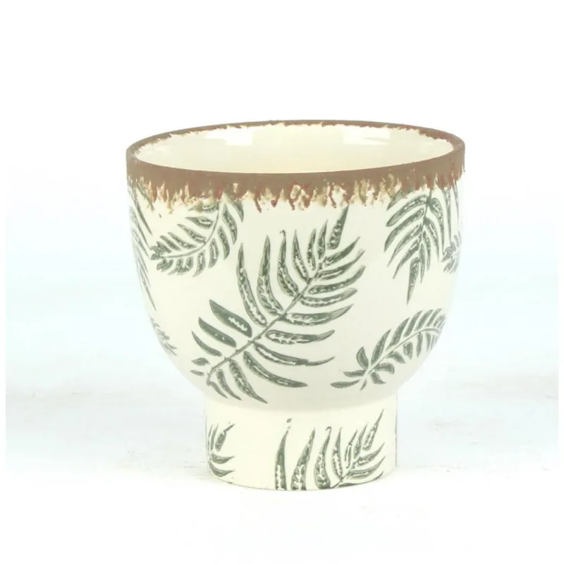 Cachepot Ceramica Branco/Verde 14X14X14 Cm Hasiera