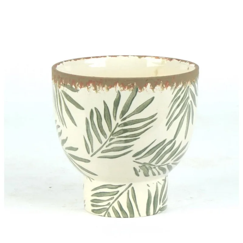 Cachepot Ceramica Branco/Verde 14X14X14 Cm Hasiera
