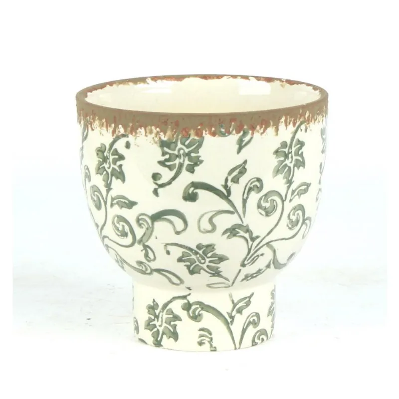 Cachepot Ceramica Branco/Verde 14X14X14 Cm Hasiera