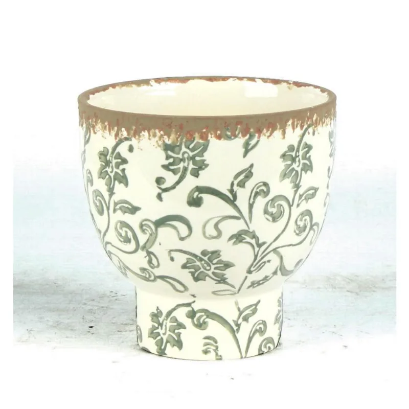 Cachepot Ceramica Branco/Verde 14X14X14 Cm Hasiera