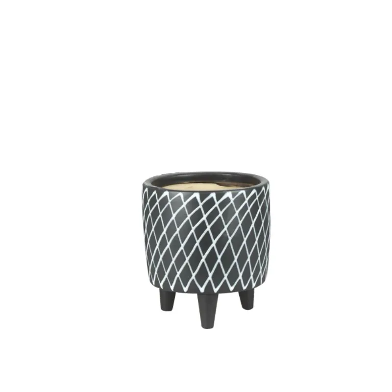 Cachepot Ceramica Branco/Preto 18X18X20 Cm Hasiera
