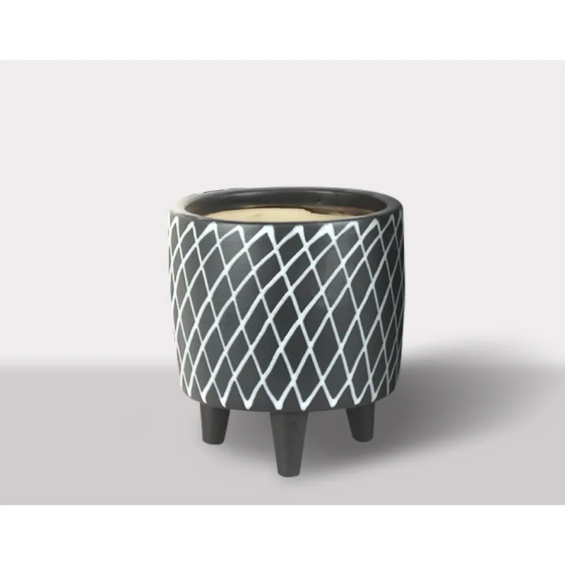 Cachepot Ceramica Branco/Preto 16X16X17.5 Cm Hasiera
