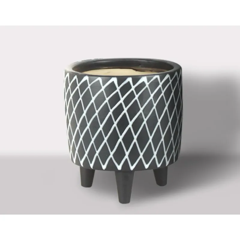 Cachepot Ceramica Branco/Preto 14X14X15.5 Cm Hasiera