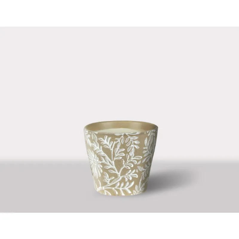 Cachepot Ceramica Branco/Marrom 18X18X16 Cm Hasiera