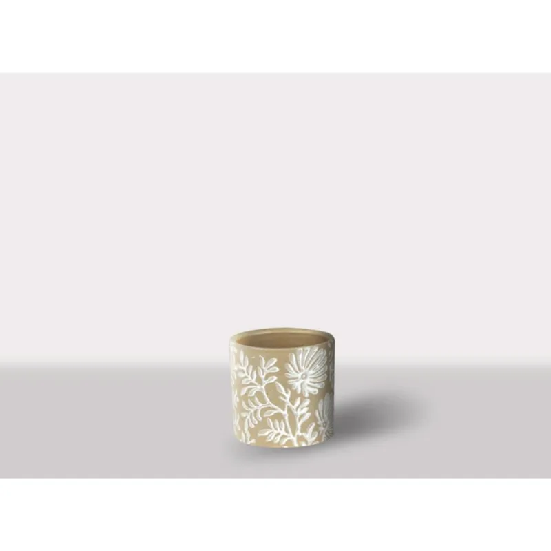 Cachepot Ceramica Branco/Marrom 17X17X14.5 Cm Hasiera