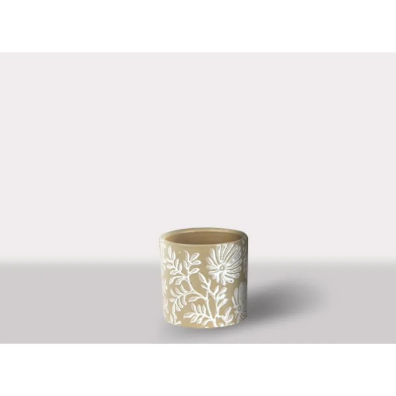 Cachepot Ceramica Branco/Marrom 14X14X12 Cm Hasiera