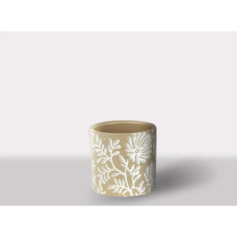 Cachepot Ceramica Branco/Marrom 10.5X10.5X10 Cm Hasiera