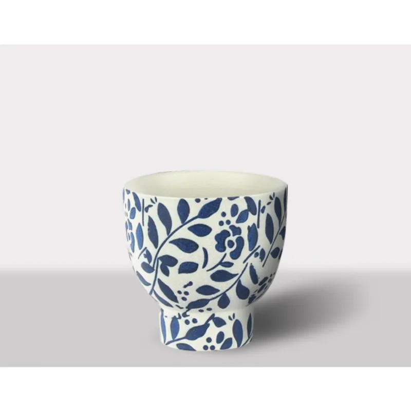 Cachepot Ceramica Branco/Azul 14X14X14 Cm Hasiera