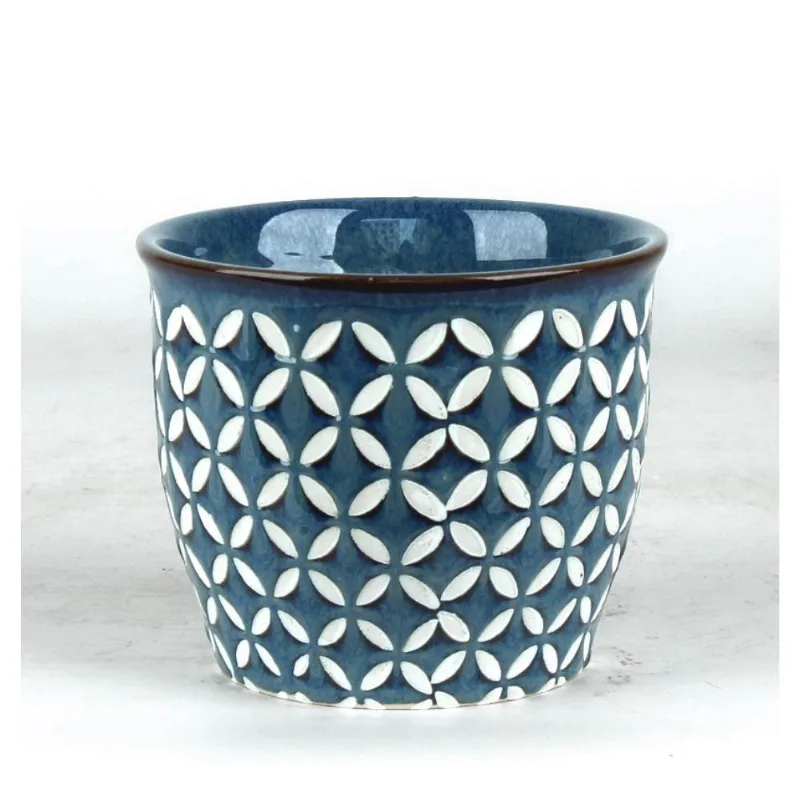 Cachepot Ceramica Branco/Azul Eco4497 Hasiera