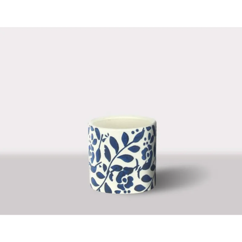 Cachepot Ceramica Branco/Azul 17X17X14.5 Cm Hasiera